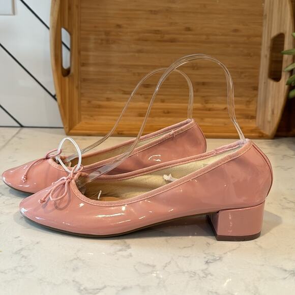 Topshop pink  bow tie mid block heel round toe faux patent leather office size 7 - Picture 4 of 11